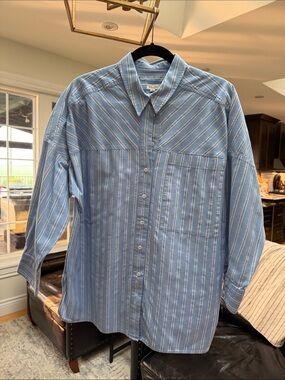 Anthropologie Blue and White Striped Button-Down Shirt